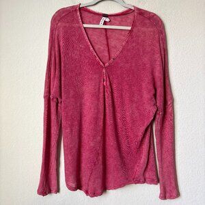 Free People Boho Linen Blend Slouchy Thin Santa Cruz Distressed Oversized Henley
